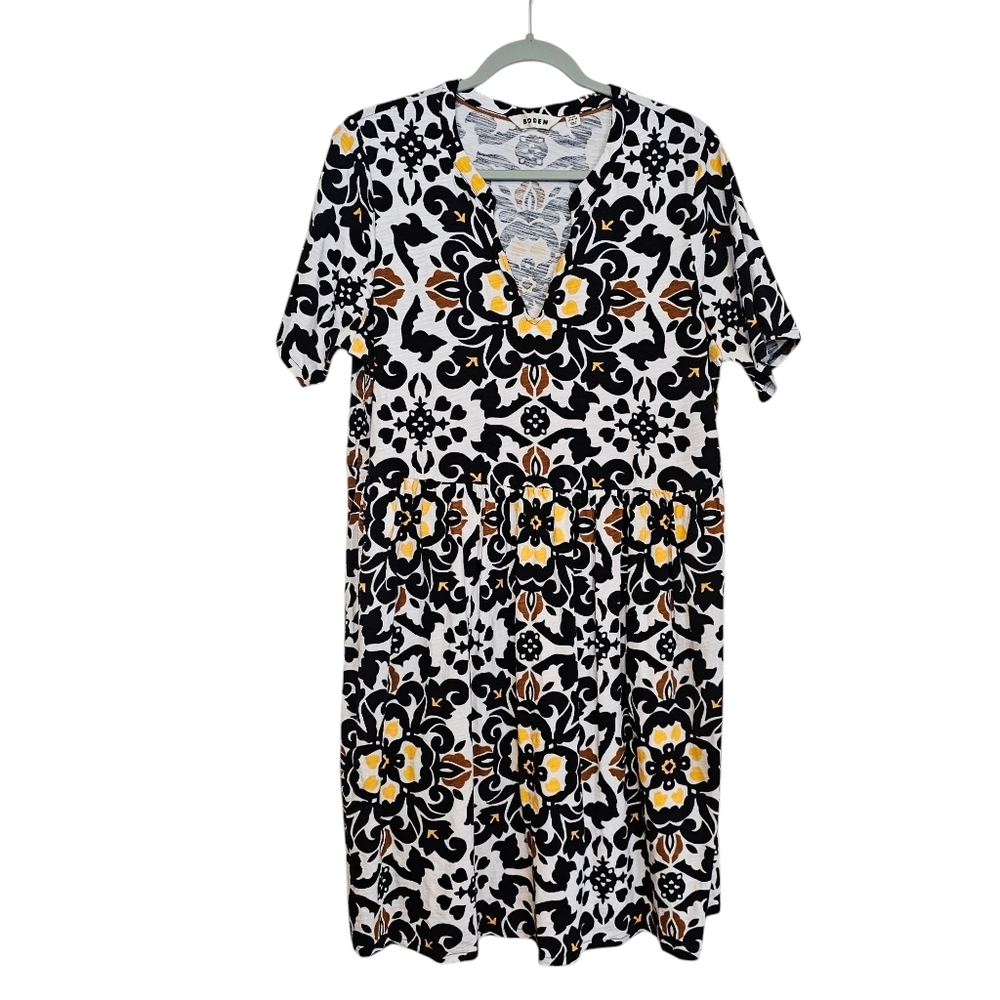 Boden Easy Notch Neck Jersey Knit V-Neck Dress Floral Loose Oversized Plus Size